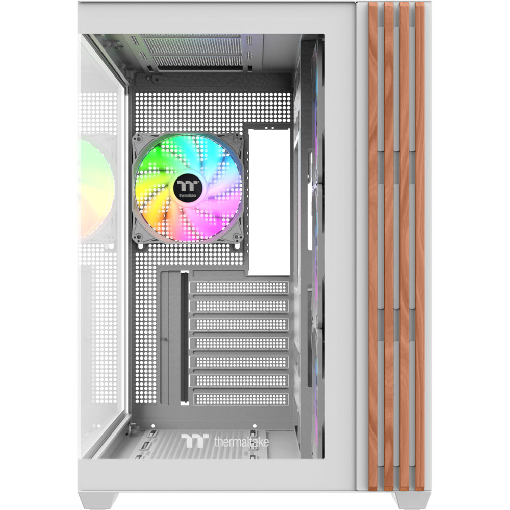 Thermaltake view 380 ws argb snow midi tower behuizing (wit houtkleur | 2x usb-a | 1x usb-c | rgb | tempered glass)