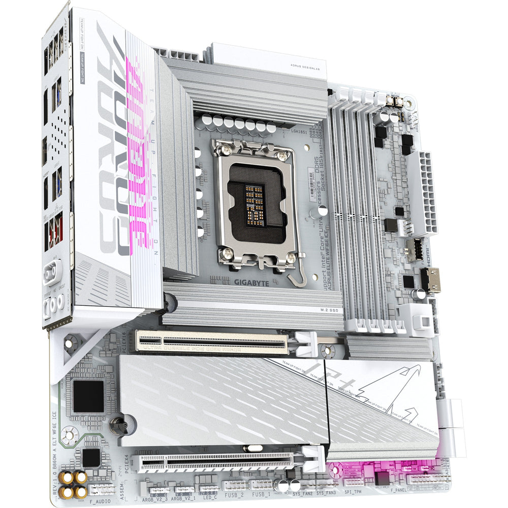 Gigabyte b860m aorus elite wifi6e ice socket 1851 moederbord (zilver wit, raid, 2.5gb-lan, wi-fi 7, bt, sound, µatx)