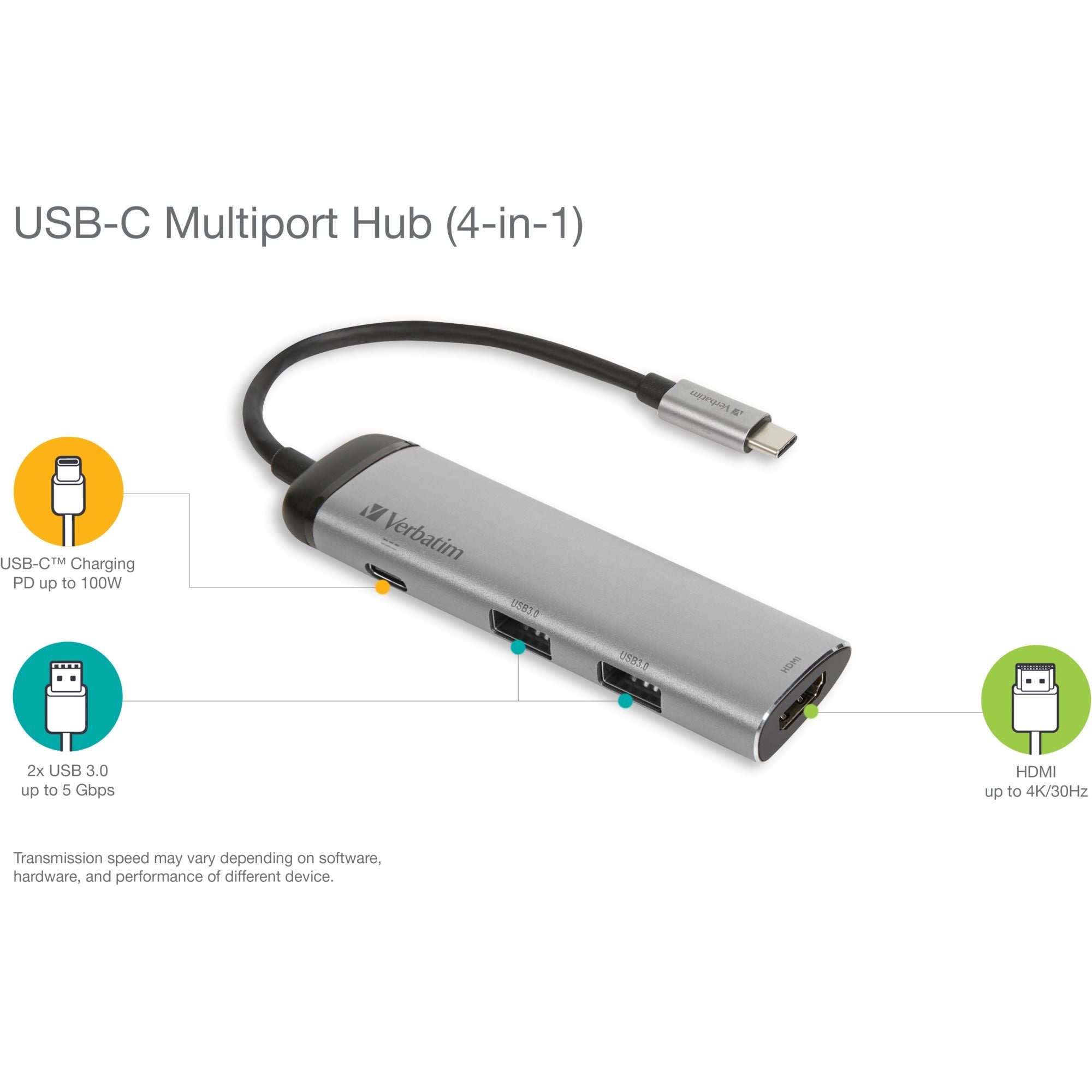 Verbatim Verbatim USB 3.2 Gen 1 multipoort hub, USB-C > 2x USB-A + US