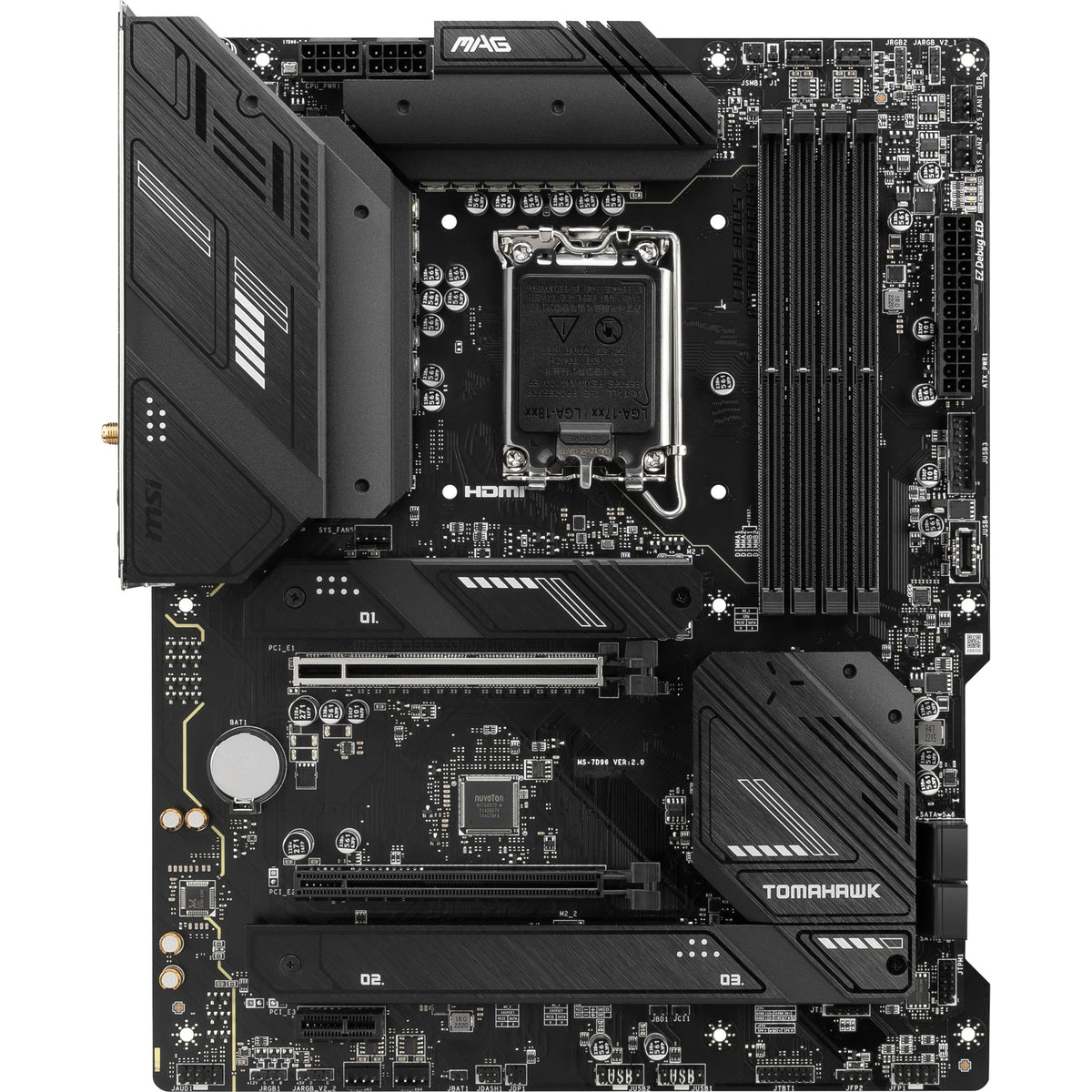 Msi mag b760 tomahawk wifi socket 1700 moederbord (zwart, raid, 2.5 gb-lan, wi-fi 6e, bt, sound, atx)
