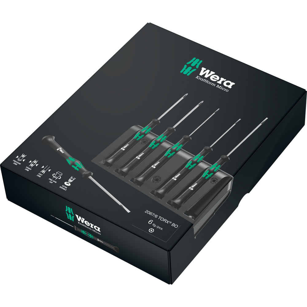 Wera 2067 6 elektronica torx bo schroevendraaierset + rek (zwart groen, 6-delig)