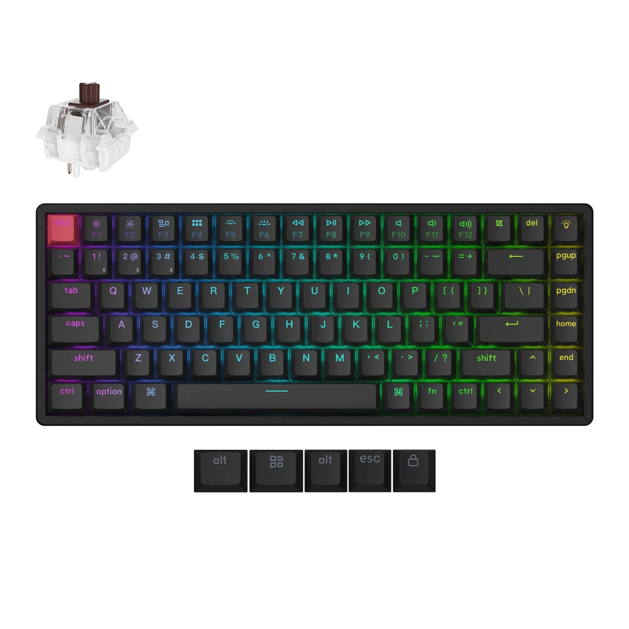 Keychron k2 qmk-c3 rgb mechanisch toetsenbord (zwart, us lay-out (qwerty), super brown, 75%, rgb, cherry double-shot pbt, bluetooth 5.2 | usb-c)