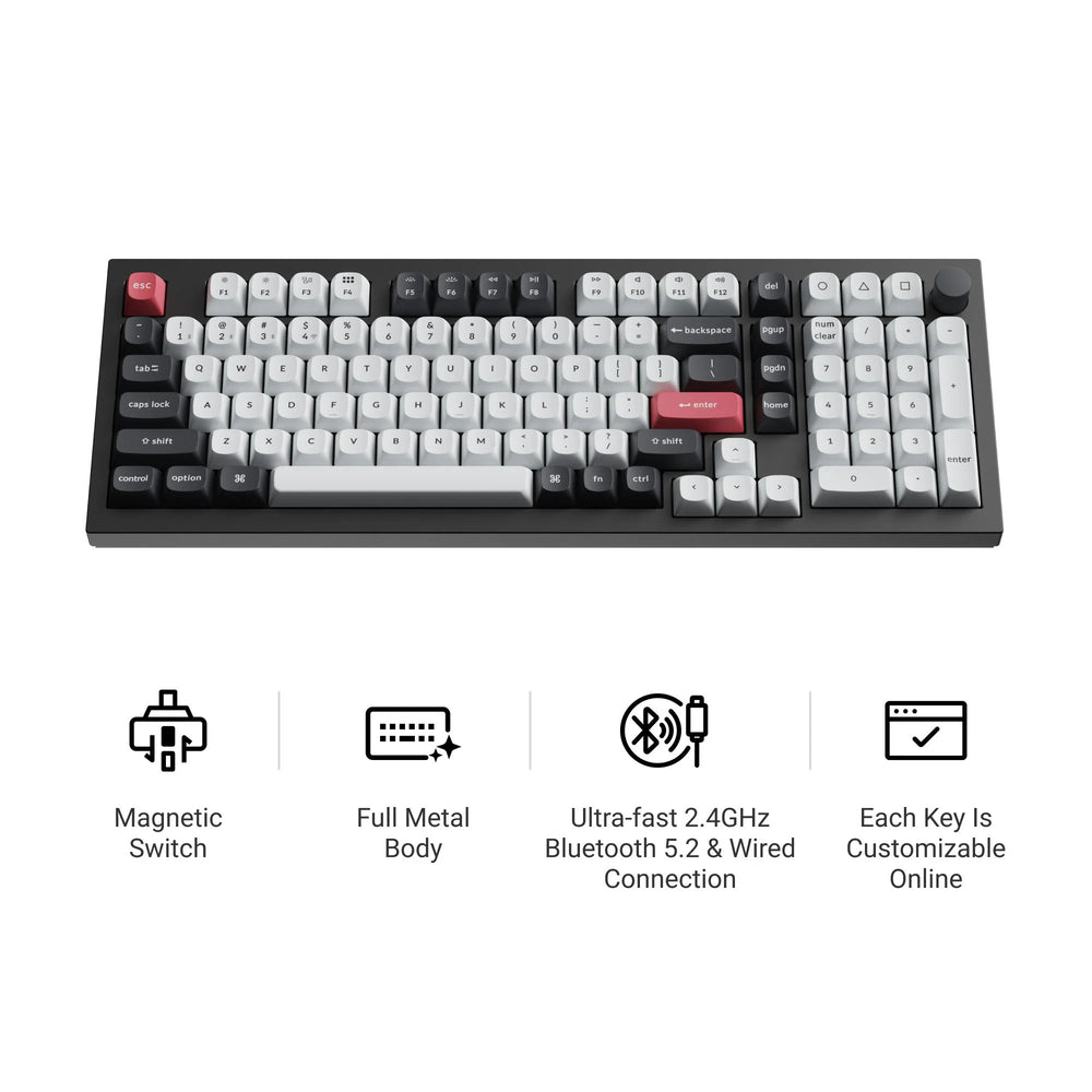 Keychron q5 he qmk wireless custom keyboard (zwart, us lay-out (qwerty), gateron double-rail magnetic nebula, 96%, rgb leds, osa double-shot pbt, hot swap, knob, 2.4ghz | bluetooth 5.1 | usb-c)