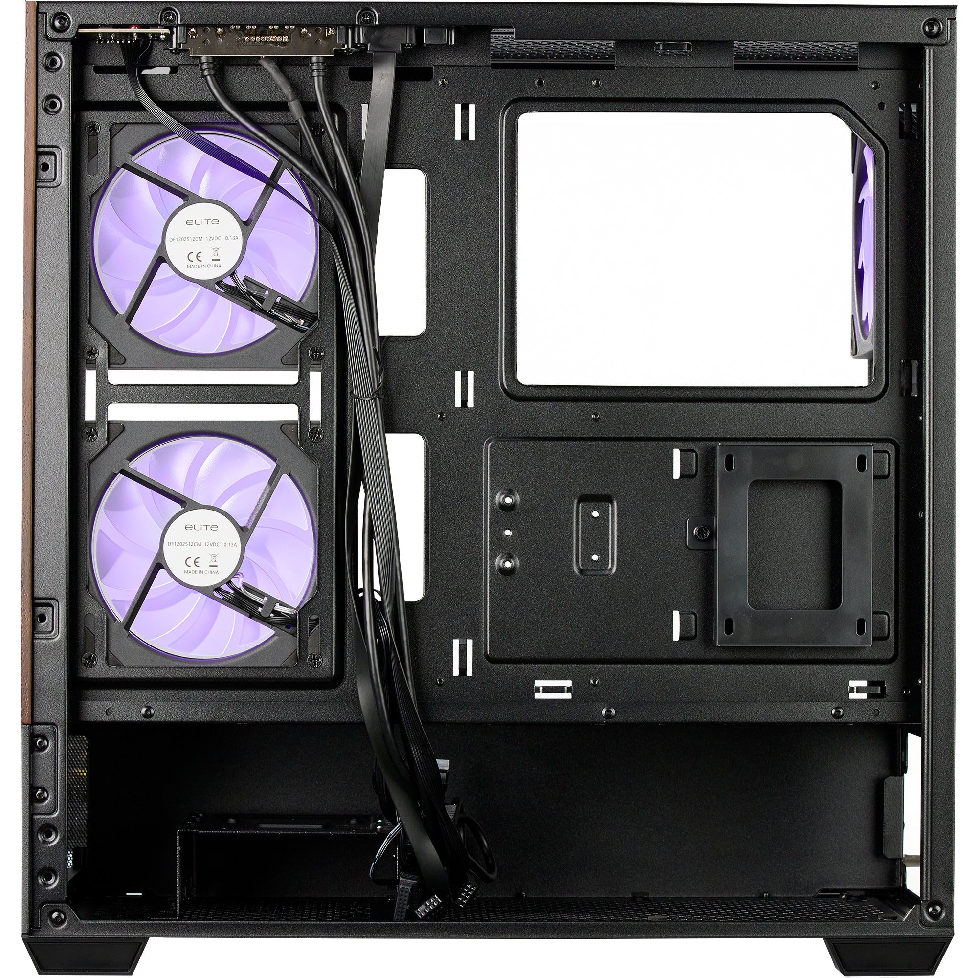 Cooler master elite 690 wood midi tower behuizing (zwart houtkleur | 2x usb-a | 1x usb-c | rgb | tempered glass)