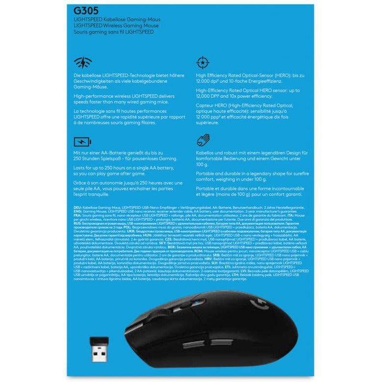 Logitech g305 lightspeed draadloze gaming muis (zwart, 200 - 12.000 dpi)
