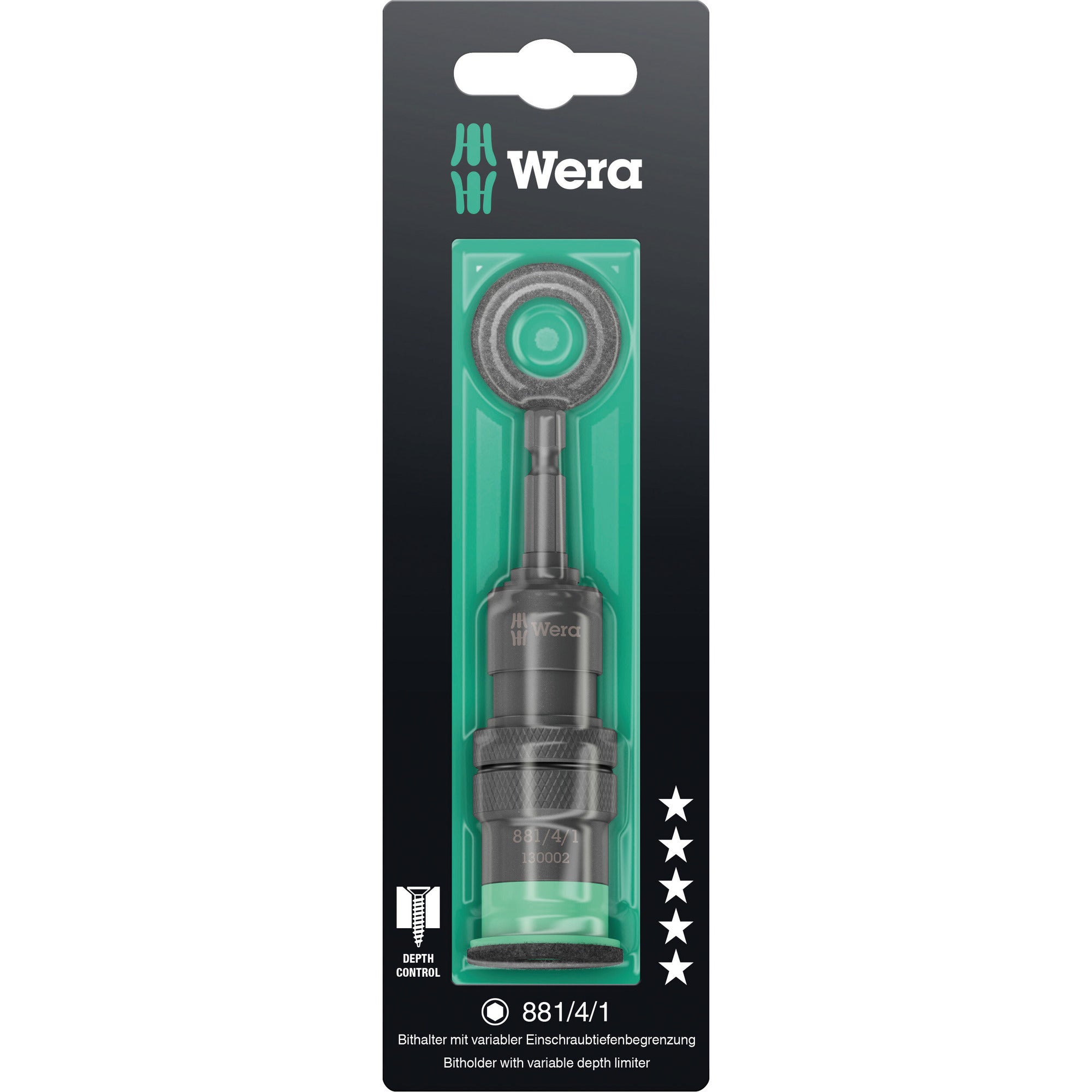 Wera 881 4 1 sb afstandshouder met variabele schroefdiepte instelling, 1 4 x 95 mm bit (zwart groen)