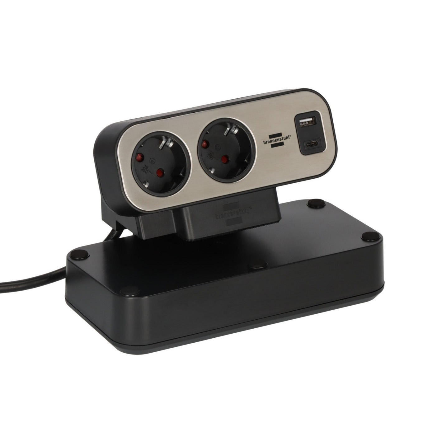 Brennenstuhl ®estilo duplex stekkerdoos met schakelaar en overspanningsbeveiliging (stekkerblok met usb c power delivery voor snel opladen, 1x usb c en 1x usb a, 9x contactdozen, 2m kabel)