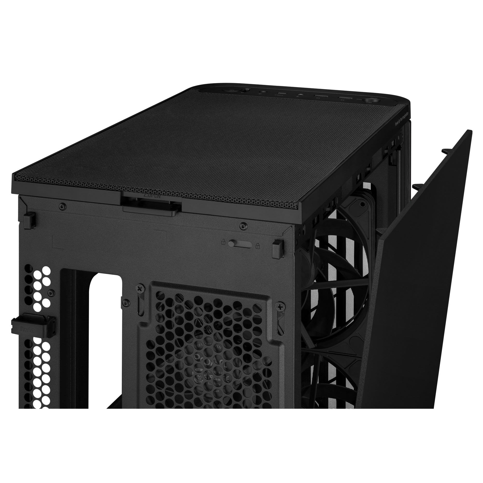 Asus proart pa401 wood edition - metal panel midi tower behuizing (zwart | 2x usb-a | 1x usb-c)
