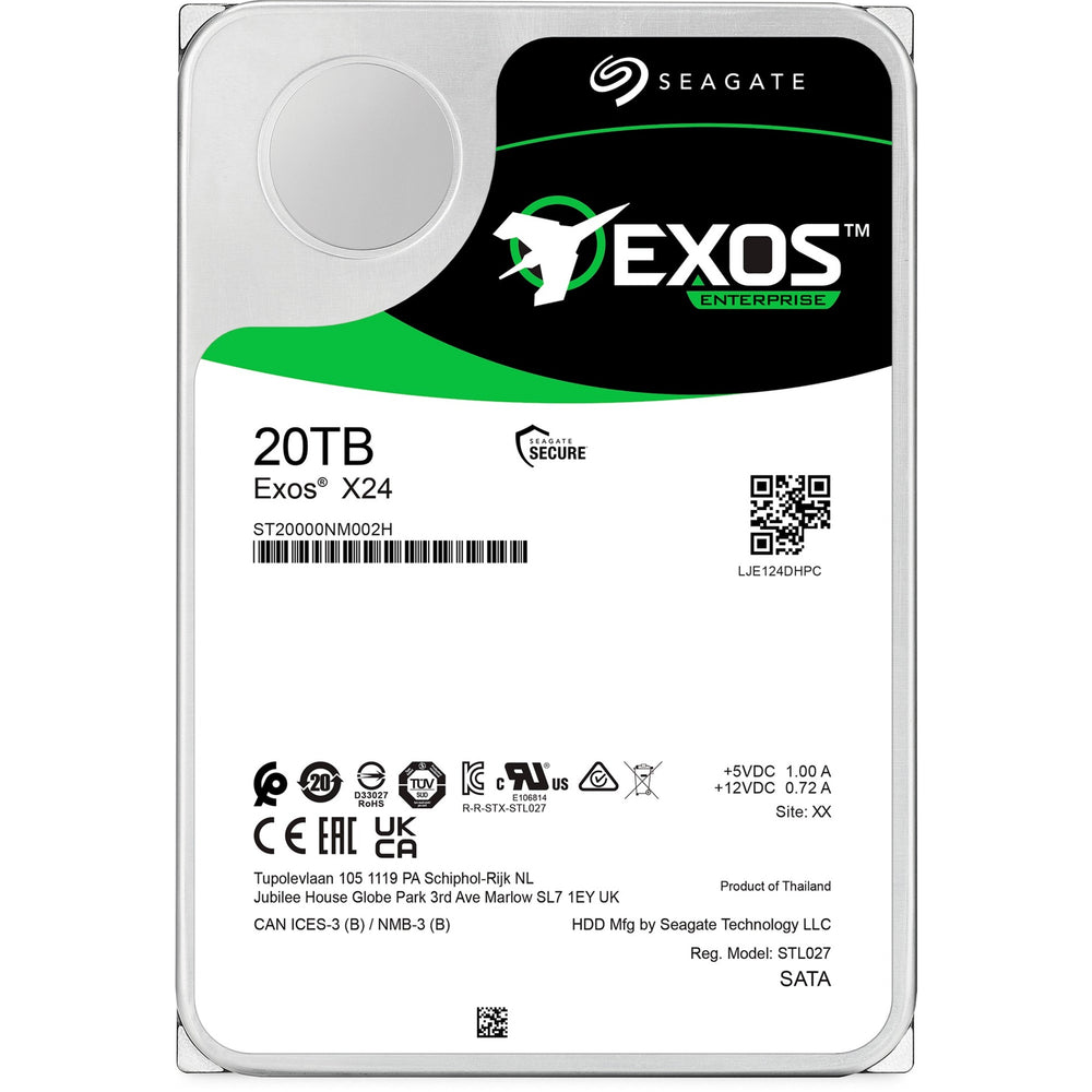 Seagate exos x24 20 tb harde schijf (st20000nm002h, sata 600, 24 7)