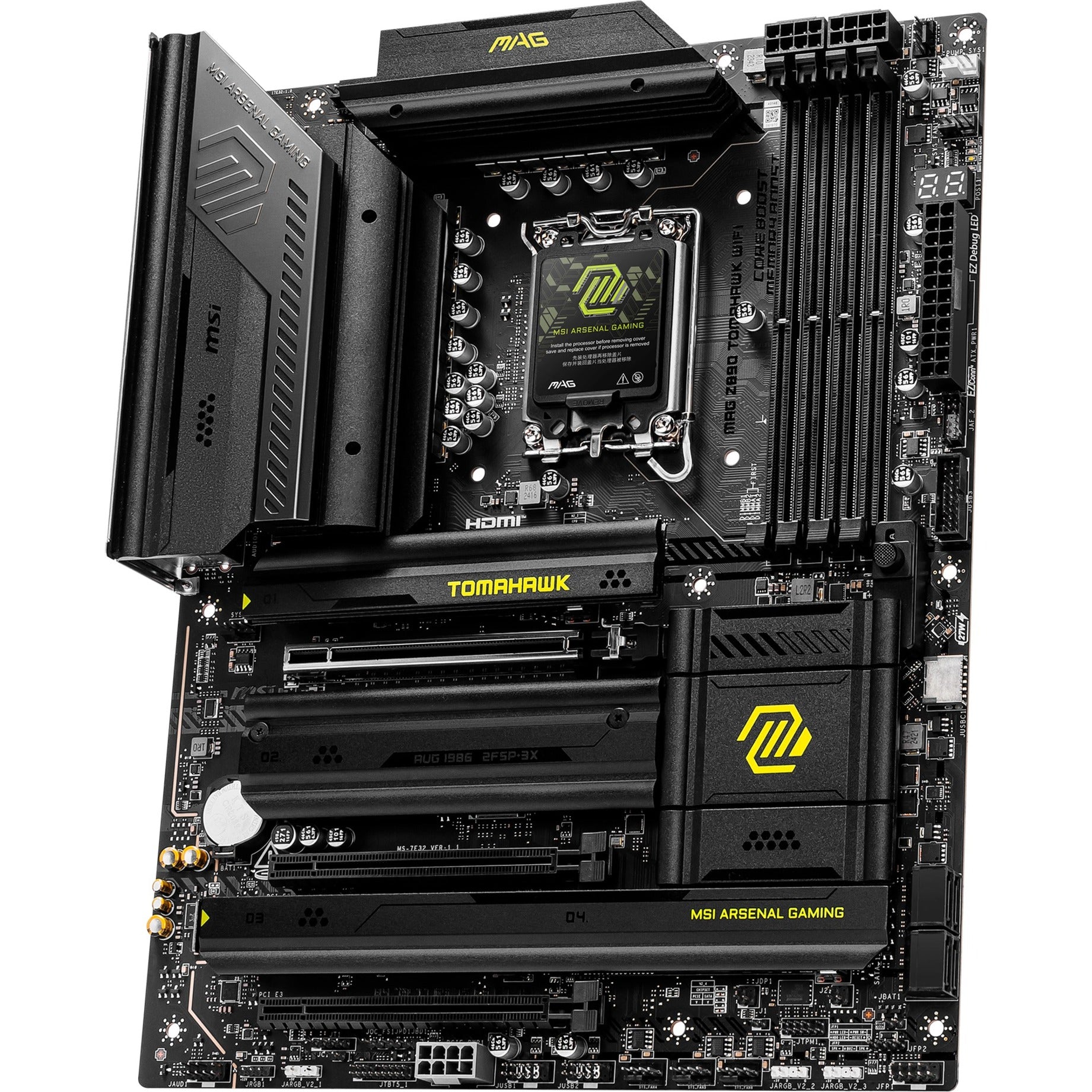 Msi mag z890 tomahawk wifi socket 1851 moederbord (zwart geel, raid, 5gb-lan, wi-fi 7, bt, sound, atx)