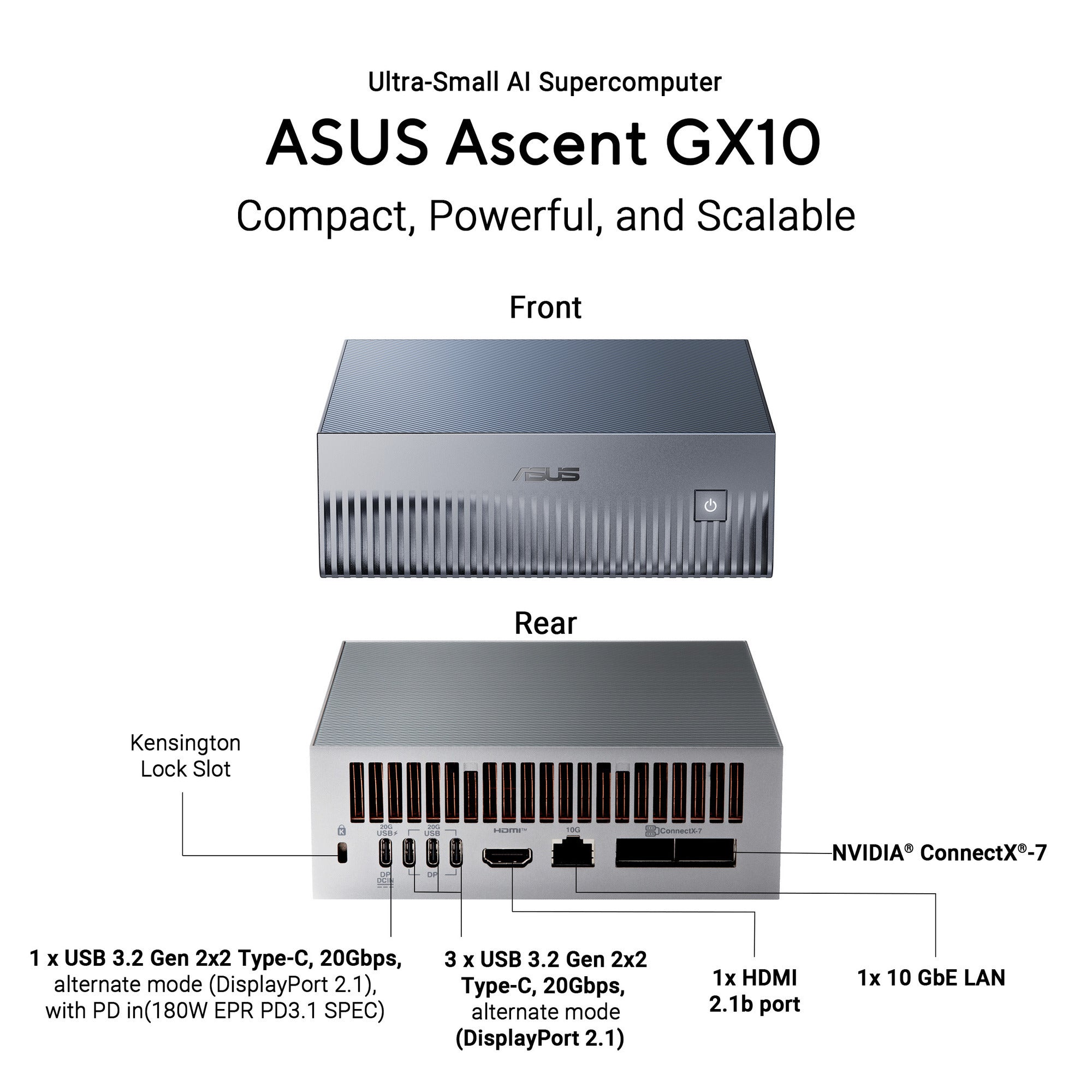 Asus ascent gx10 arm v9.2-a 128 1 mini-pc (donkergrijs | nvidia gb10 grace blackwell | dgx spark | nvlink-c2c | 128 gb | 1 tb ssd)