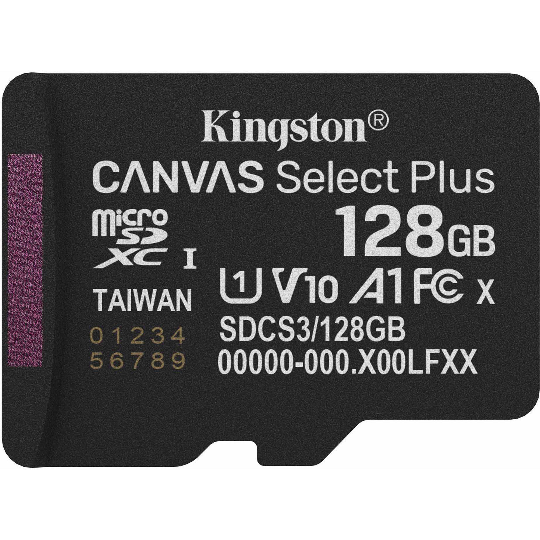 Kingston canvas select plus 128 gb microsdxc geheugenkaart (zwart, uhs-i u1, class 10, v10)