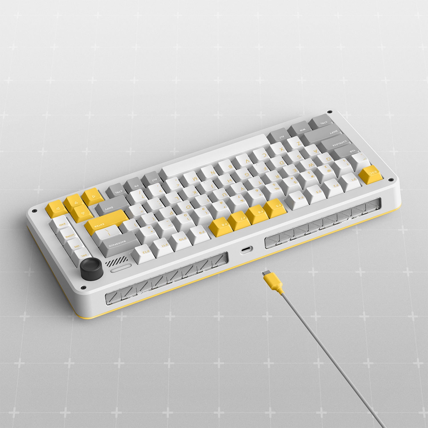 Ty iqunix zx75 gravi wave wireless mechanical keyboard, gaming toetsenbord (grijs geel, us lay-out, gateron red, rgb leds, 75%, hot-swappable, double-shot pbt, 2.4ghz | bluetooth 5.1 | usb-c)