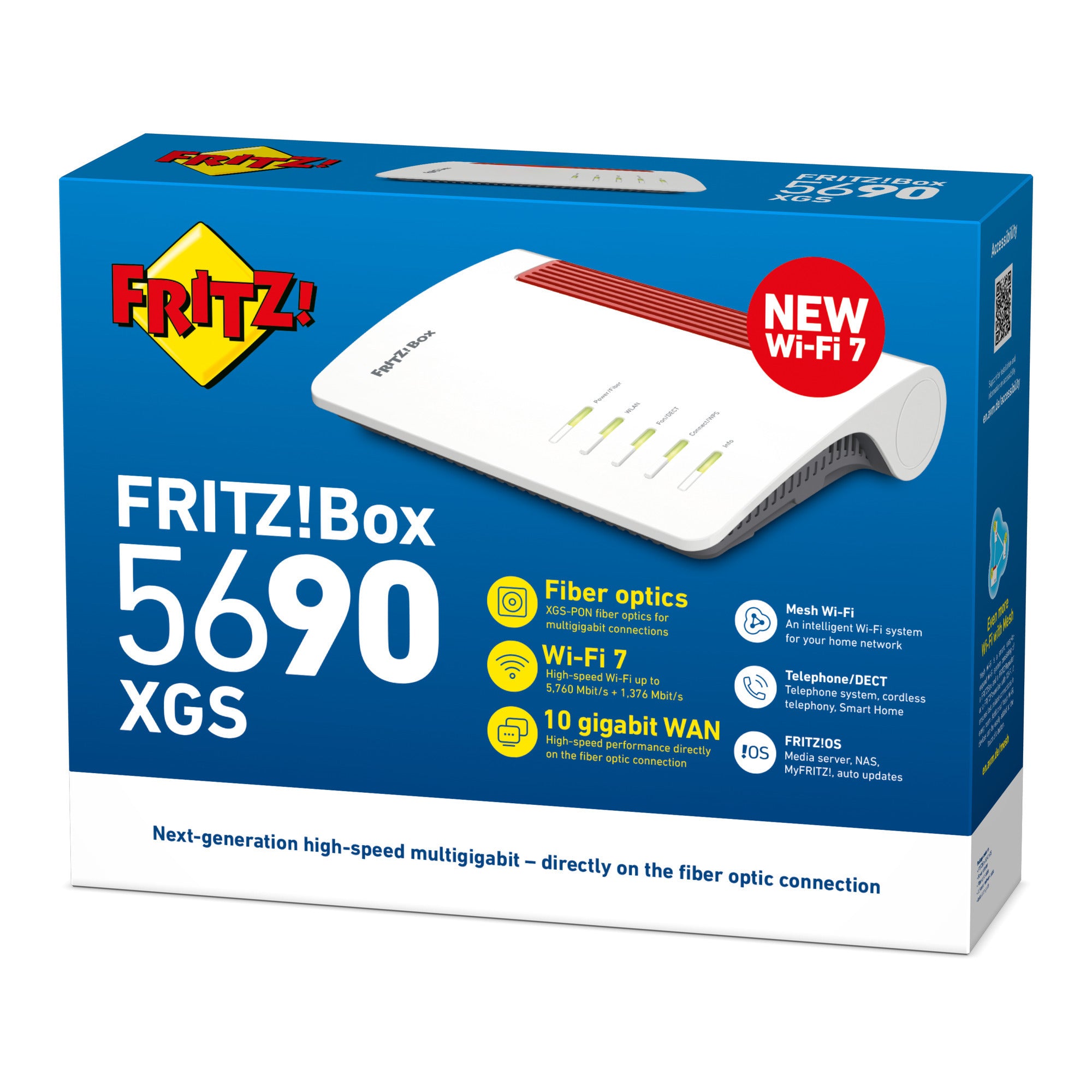 Fritz! box 5690 xgs edition international glasvezel router (wit rood, mesh wi-fi, 10 gbit s)