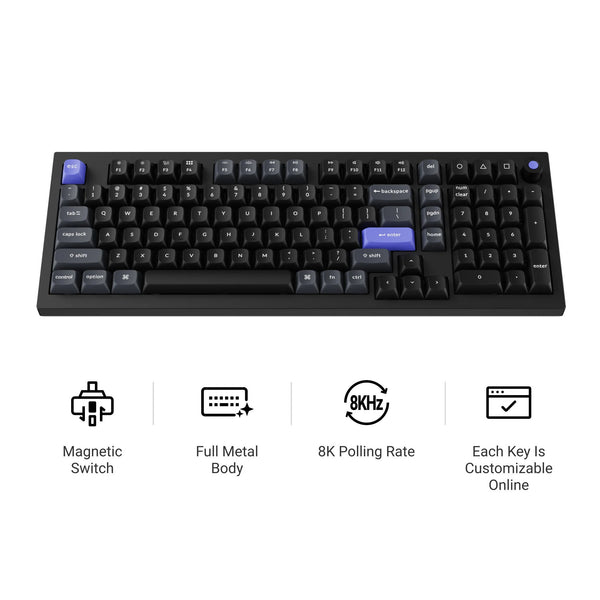 Keychron q5 he 8k magnetic switch keyboard (zwart, us lay-out (qwerty), ultra-fast lime, 96%, rgb leds, osa double-shot pbt, hot swap, knob)