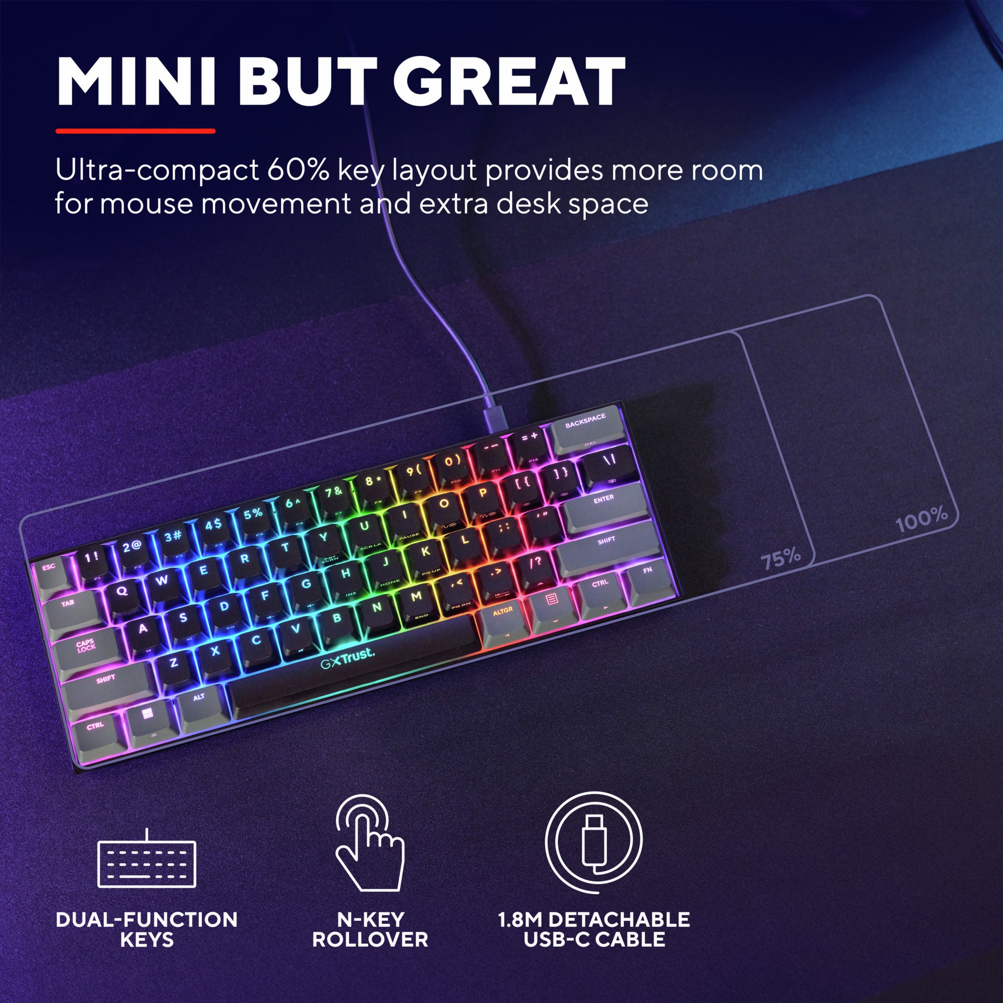 Trust Trust GXT 867 Acira 60% mini mechanische gaming-toetsenbo