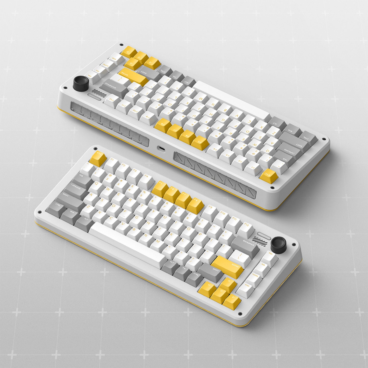 Ty iqunix zx75 gravi wave wireless mechanical keyboard, gaming toetsenbord (grijs geel, us lay-out, gateron red, rgb leds, 75%, hot-swappable, double-shot pbt, 2.4ghz | bluetooth 5.1 | usb-c)