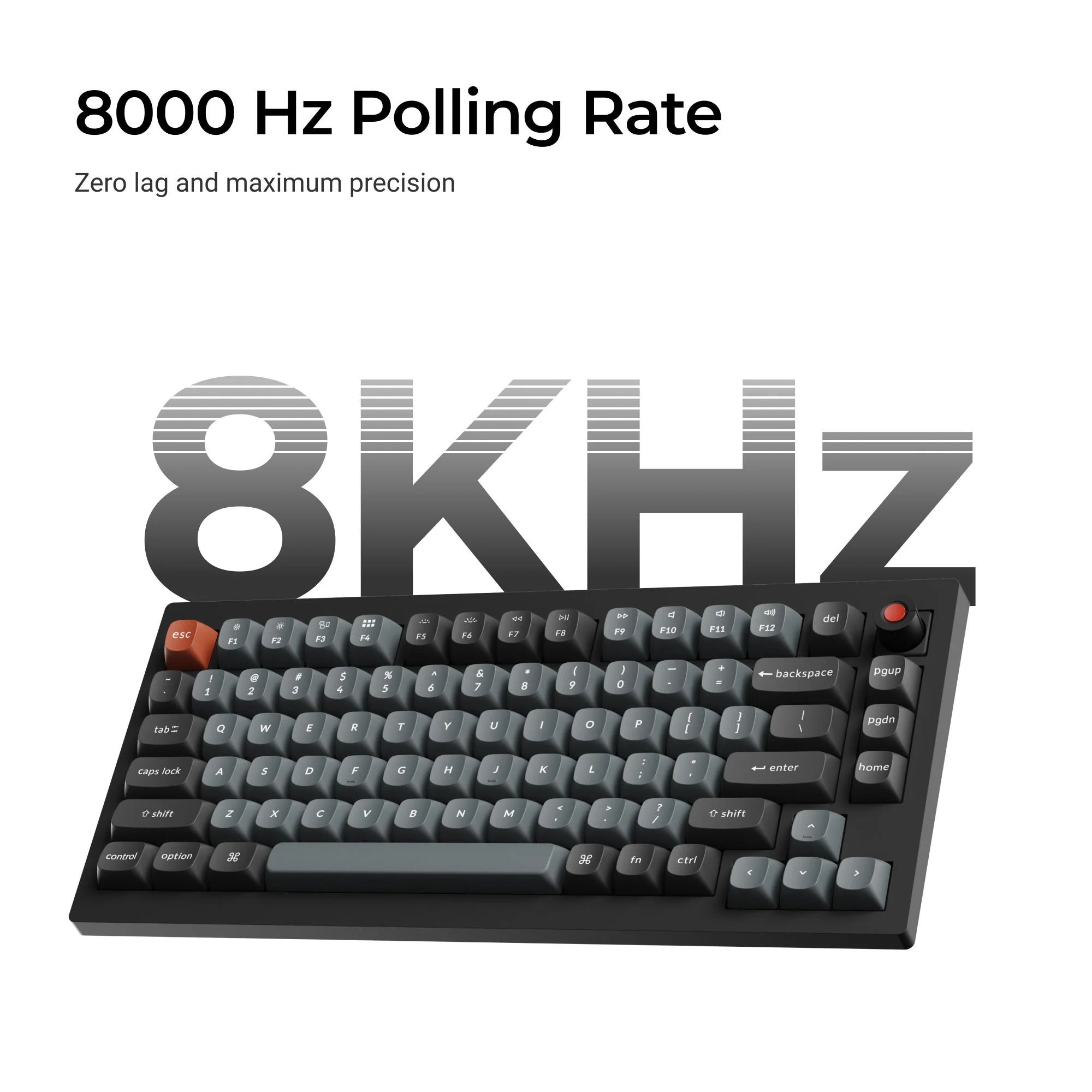 Keychron v1w-d3 8k qmk wired custom mechanical keyboard (zwart, us lay-out (qwerty), super brown, 75%, rgb leds, double-shot pbt, hot swap, 8k, knop)