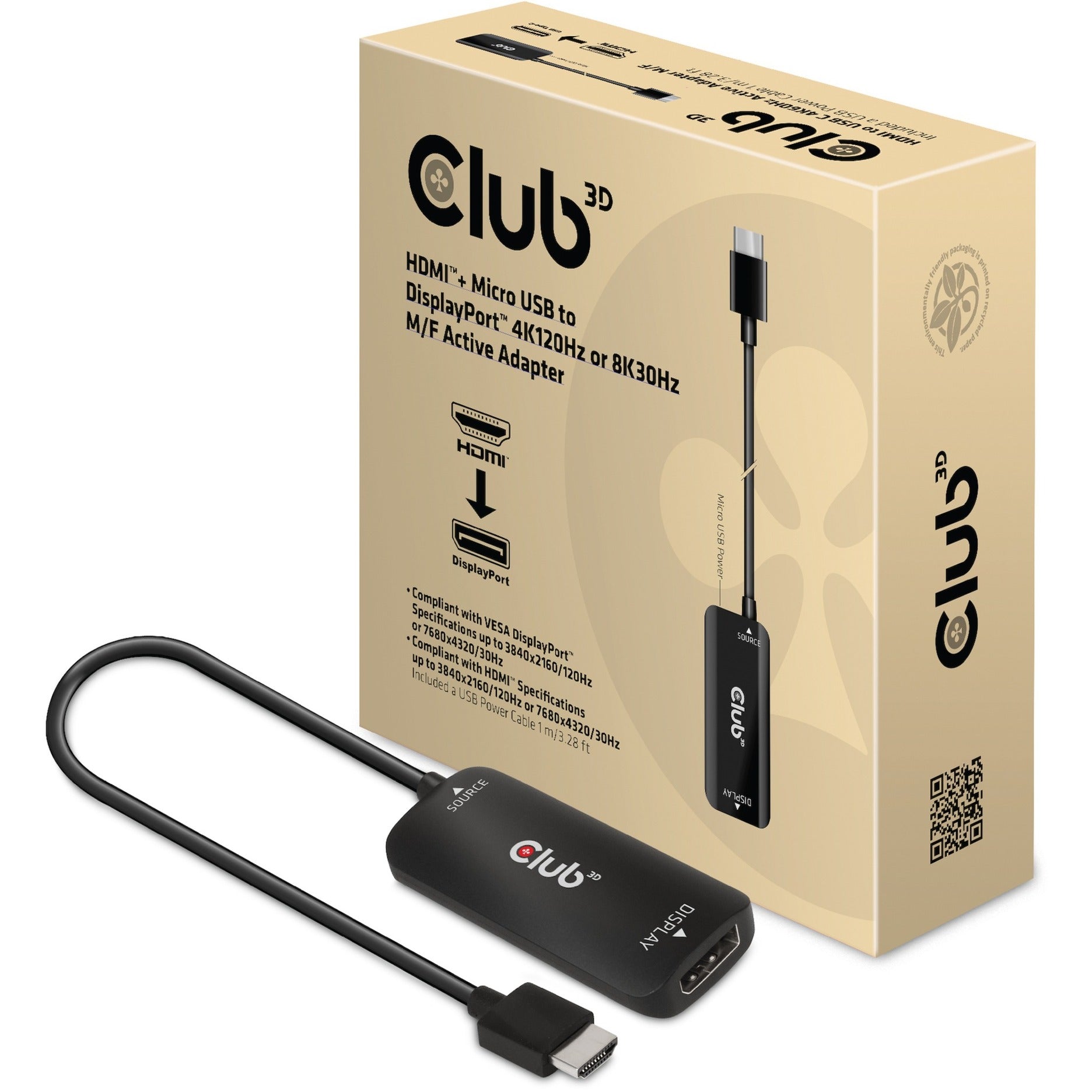 Club 3D Club 3D HDMI + Micro USB naar DisplayPort Actieve Adapter