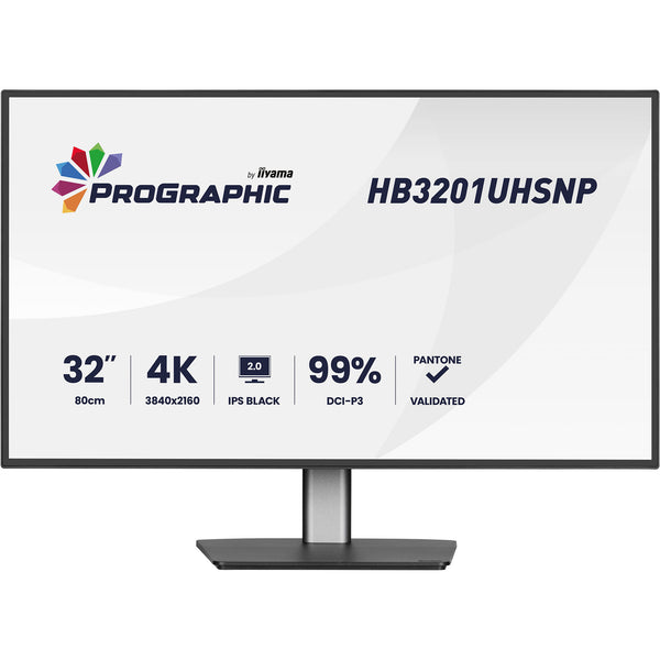 Iiyama prographic hb3201uhsnp-b1 31.5 4k ultra hd monitor (zwart (mat), 1x displayport, 1x hdmi, 2x usb-c, 3x usb-a, 1x rj-45)