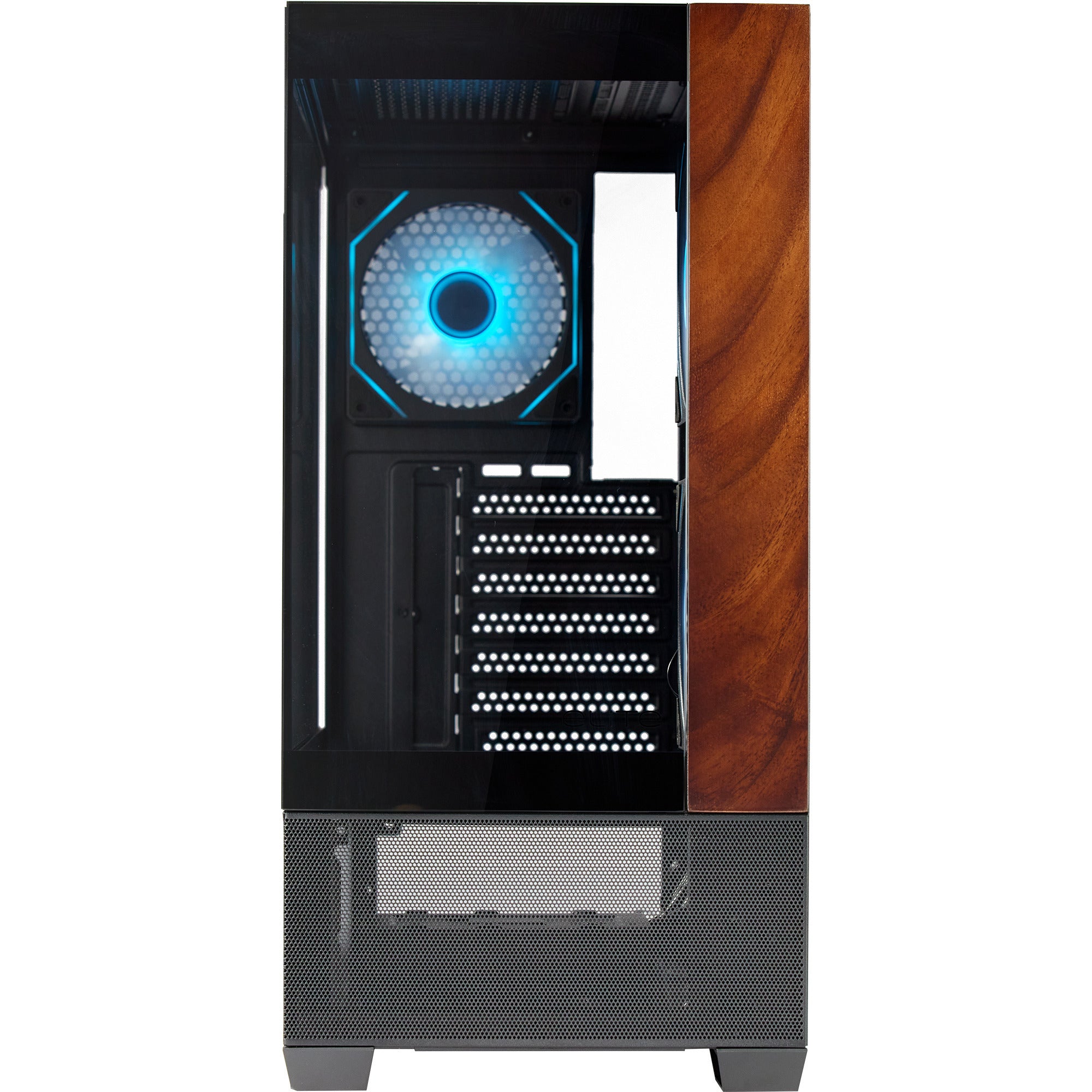 Cooler master elite 690 wood midi tower behuizing (zwart houtkleur | 2x usb-a | 1x usb-c | rgb | tempered glass)
