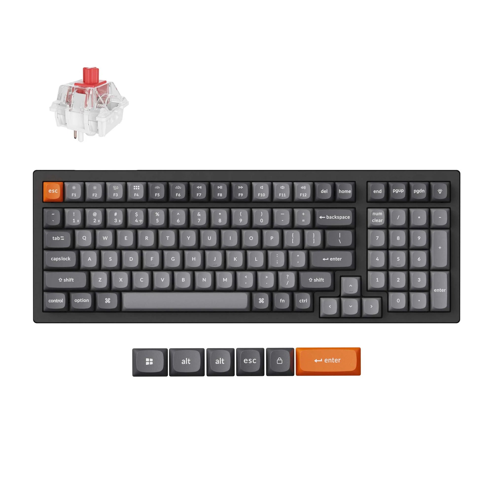 Keychron k4 max-h1, toetsenbord (zwart, us lay-out, super red, 96%, rgb, double-shot pbt keycaps, hot swap, bluetooth usb-c 2.4 ghz)
