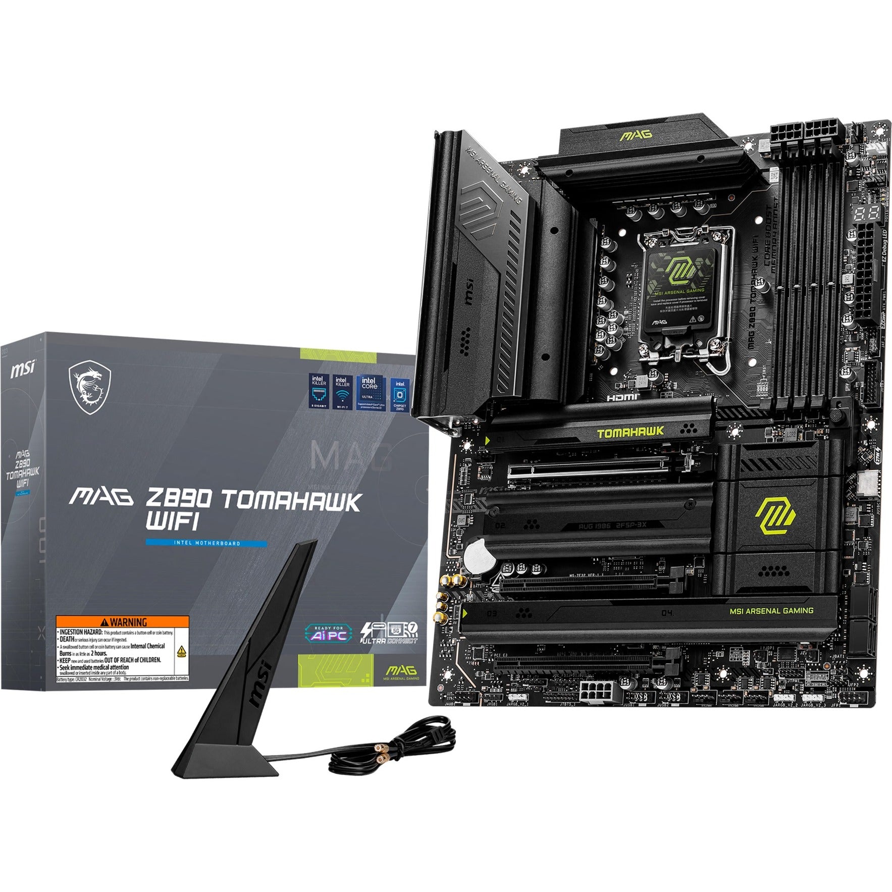 Msi mag z890 tomahawk wifi socket 1851 moederbord (zwart geel, raid, 5gb-lan, wi-fi 7, bt, sound, atx)