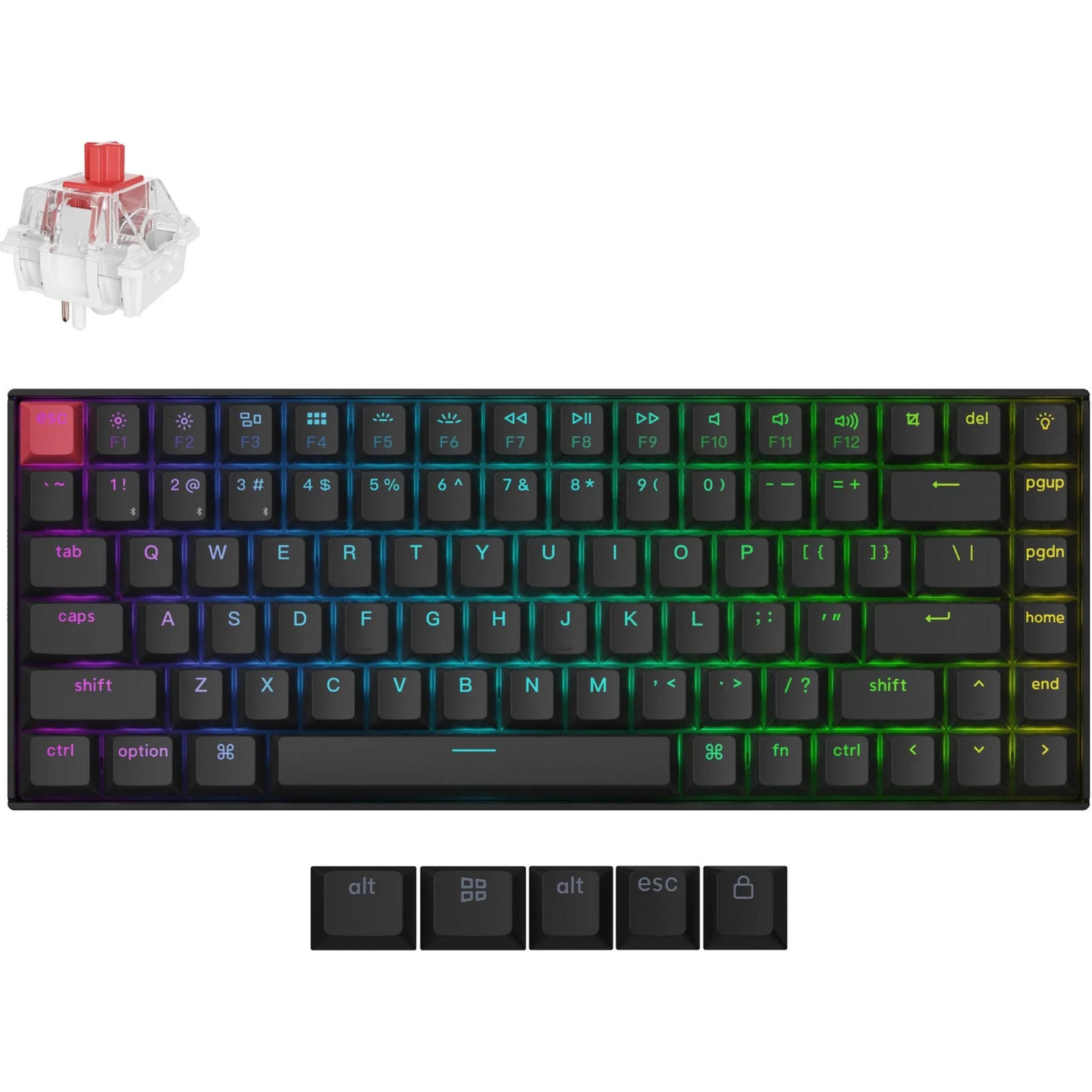 Keychron k2 qmk-b1 rgb mechanisch toetsenbord (zwart, us lay-out (qwerty), super red, 75%, rgb leds, cherry double-shot pbt, bluetooth 5.2 | usb-c)
