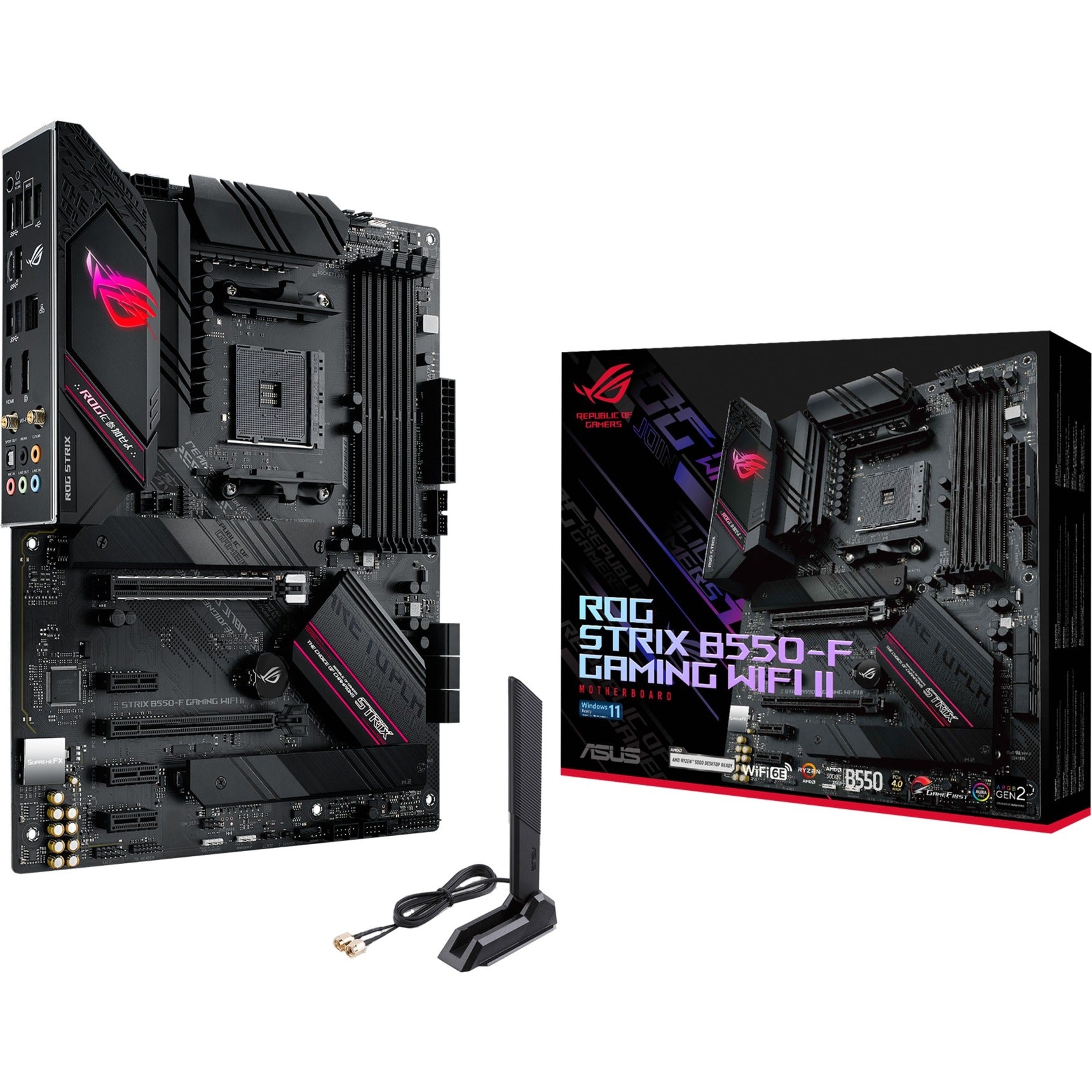 Asus rog strix b550-f gaming wi-fi ii socket am4 moederbord (zwart, raid, gb-lan, wi-fi 6, bt, sound, atx)