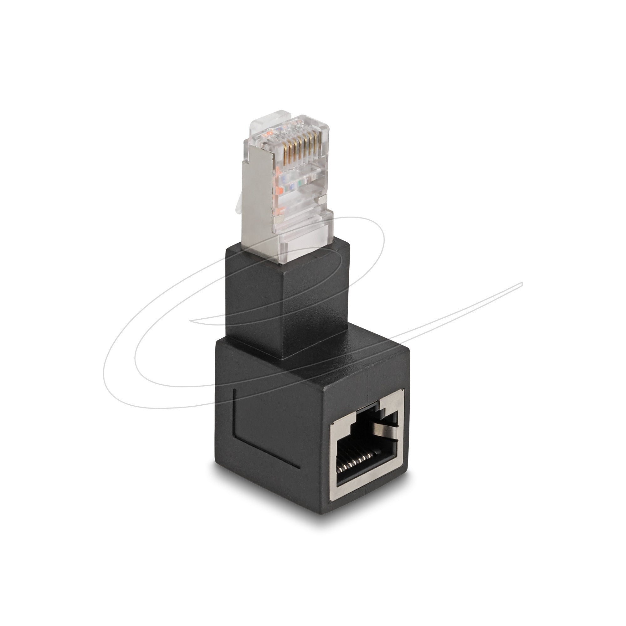 Delock rj45 plug to rj45 jack adapter cat.6a 90° downwards angled (zwart)