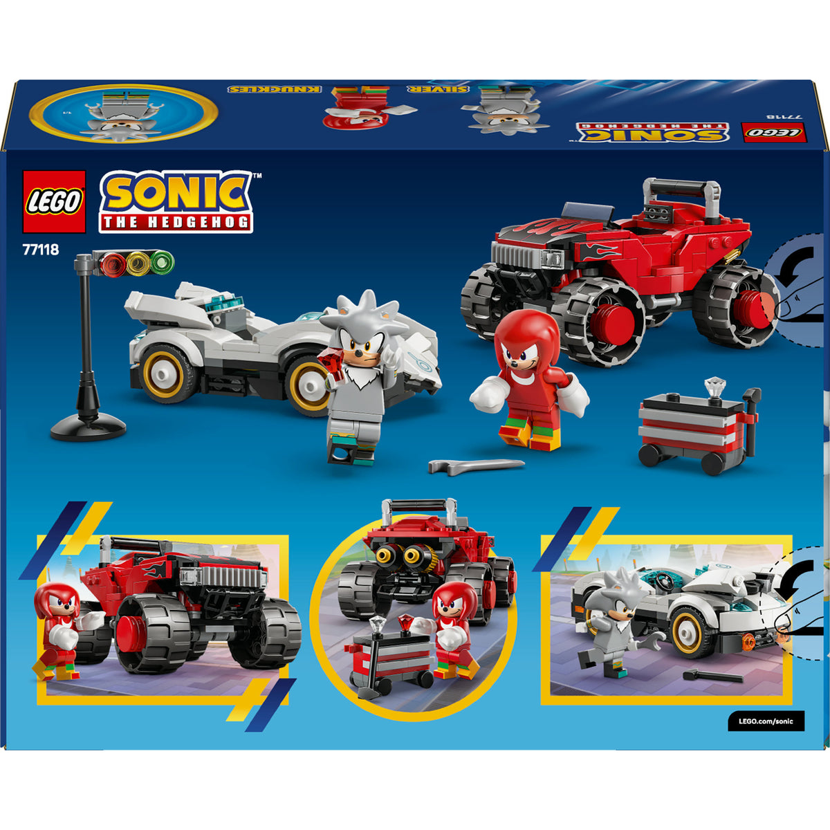 Lego sonic the hedgehog - silvers auto vs. knuckles' monstertruck constructiespeelgoed (77118)