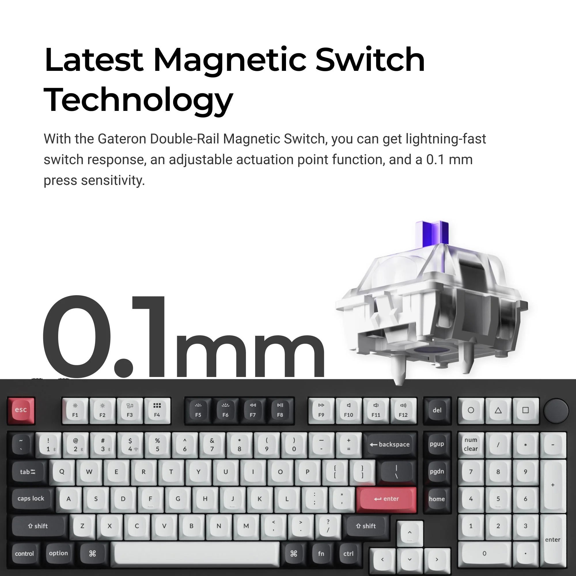Keychron q5 he qmk wireless custom keyboard (zwart, us lay-out (qwerty), gateron double-rail magnetic nebula, 96%, rgb leds, osa double-shot pbt, hot swap, knob, 2.4ghz | bluetooth 5.1 | usb-c)