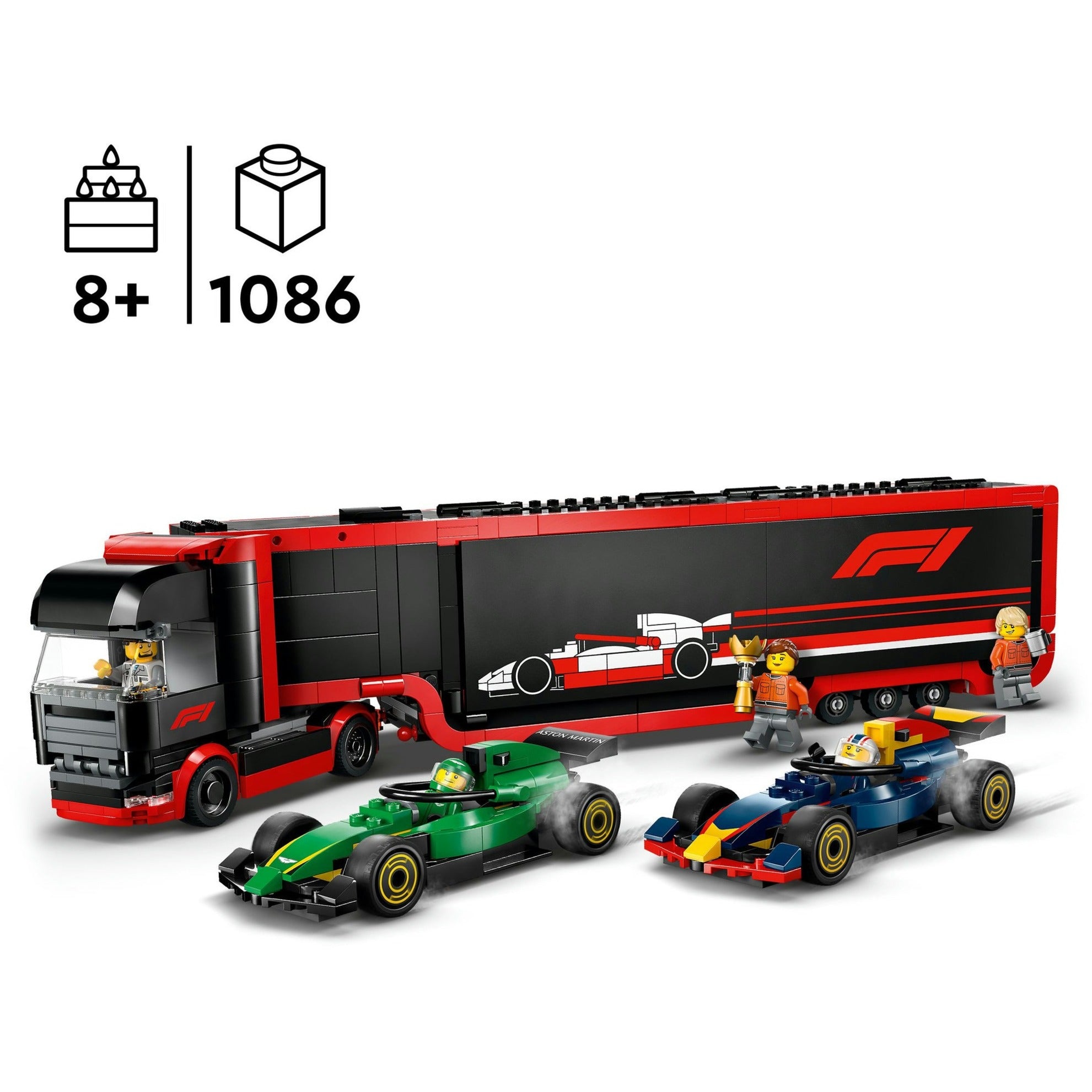 Lego city 60445 f1 vrachtwagen met rb20 en amr24 f1 auto's