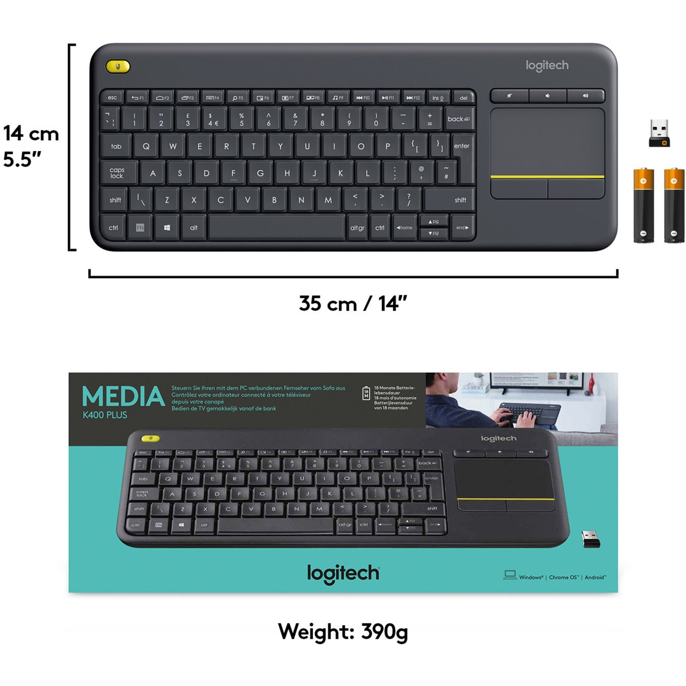 Logitech Draadloos Touch-toetsenbord K400 Plus