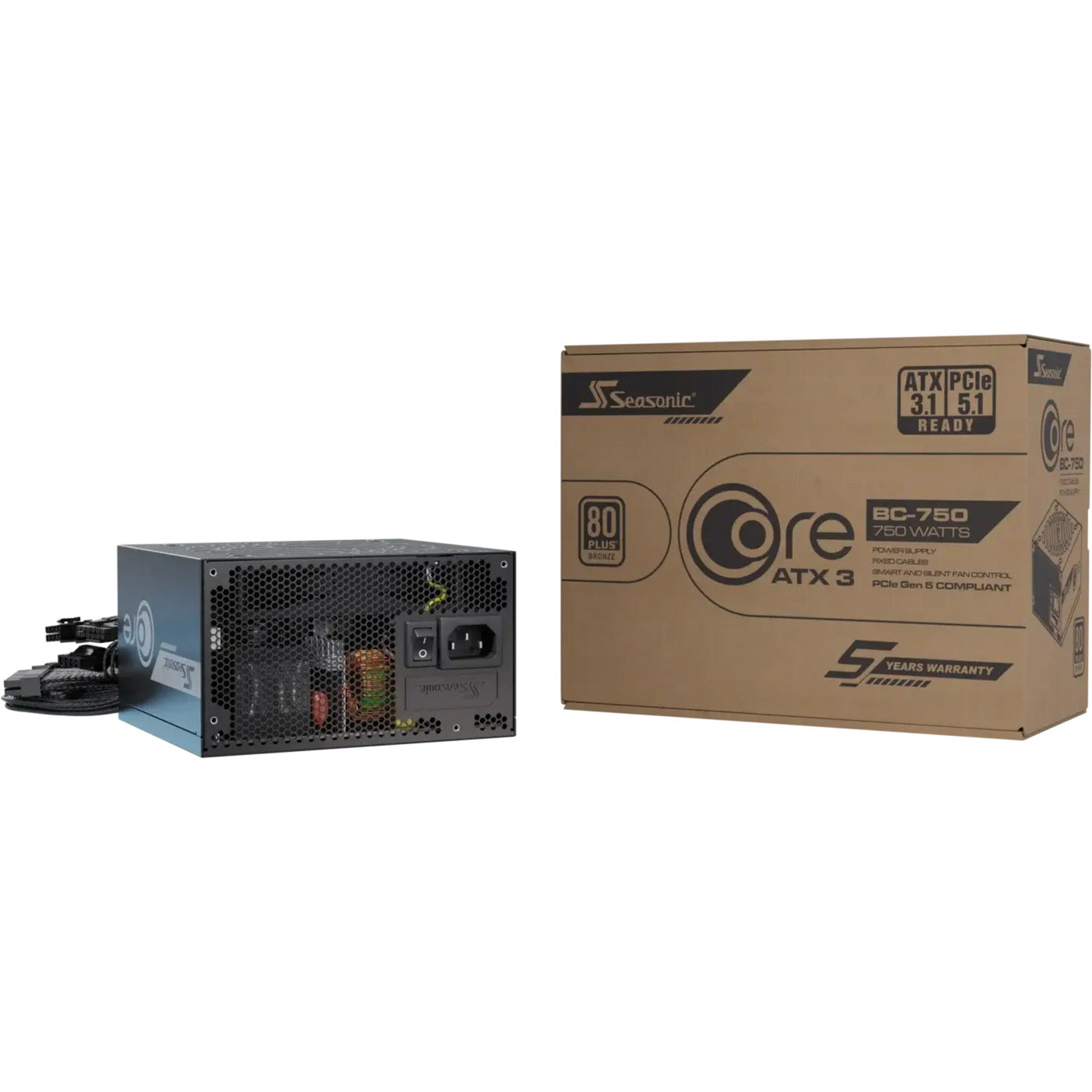 Seasonic core bc-750 atx 3.1 750 watt voeding (zwart, 1x 12v-2x6, 2x pcie)