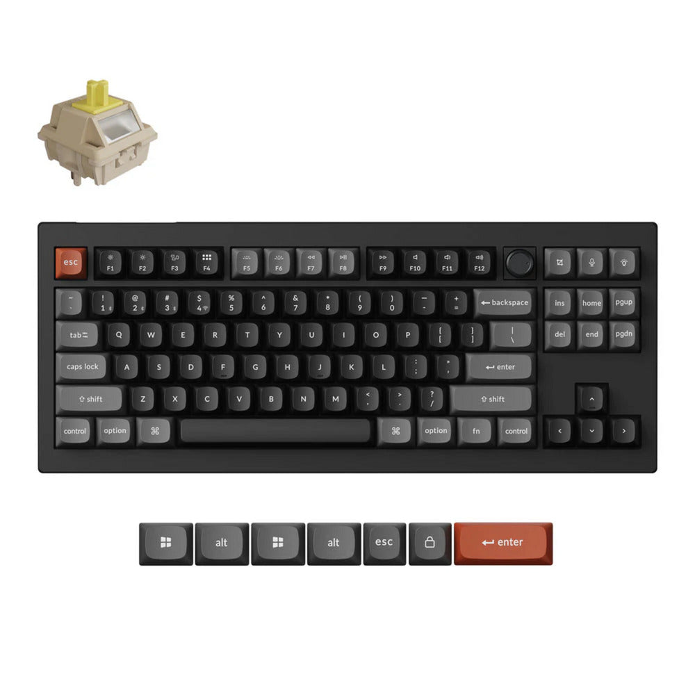 Keychron v3 ultra 8k wireless custom mechanical keyboard (zwart, us lay-out (qwerty), silk pom banana, 80% (tkl) , rgb, hot swap, 2.4 ghz | bluetooth 5.3 | usb-c)