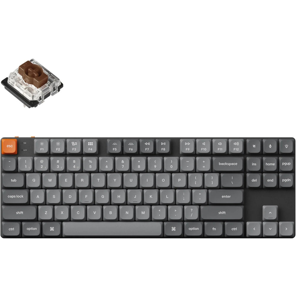 Keychron k1 max-h3 rgb mechanisch toetsenbord (zwart, us lay-out (qwerty), gateron low profile 2.0 mechanical brown, 75%, rgb leds, double-shot pbt, hot swap, 2.4ghz | bluetooth 5.1 | usb-c)