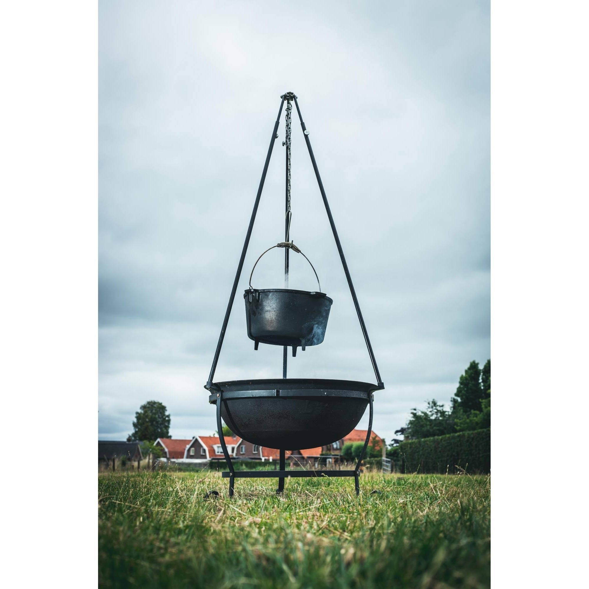 The windmill kampvuurset houtbarbecue (zwart, vuurschaal | frame (onderstel) | rooster | rvs-bakjes)