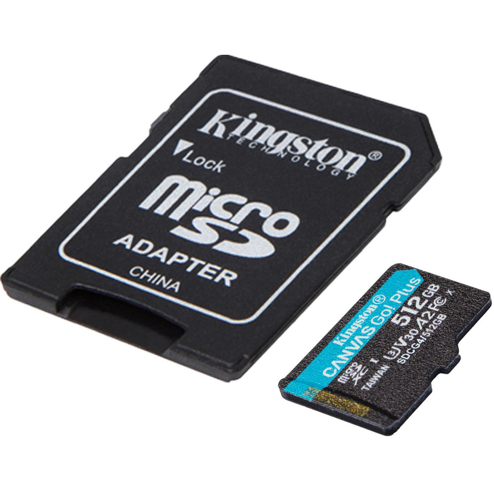 Kingston canvas go! plus microsdxc 512 gb geheugenkaart (zwart, incl. adapter, class 10, uhs-i u3, v30, a2)
