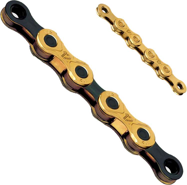 Kmc ketting x12 12v 126l gewaxt goud zwart