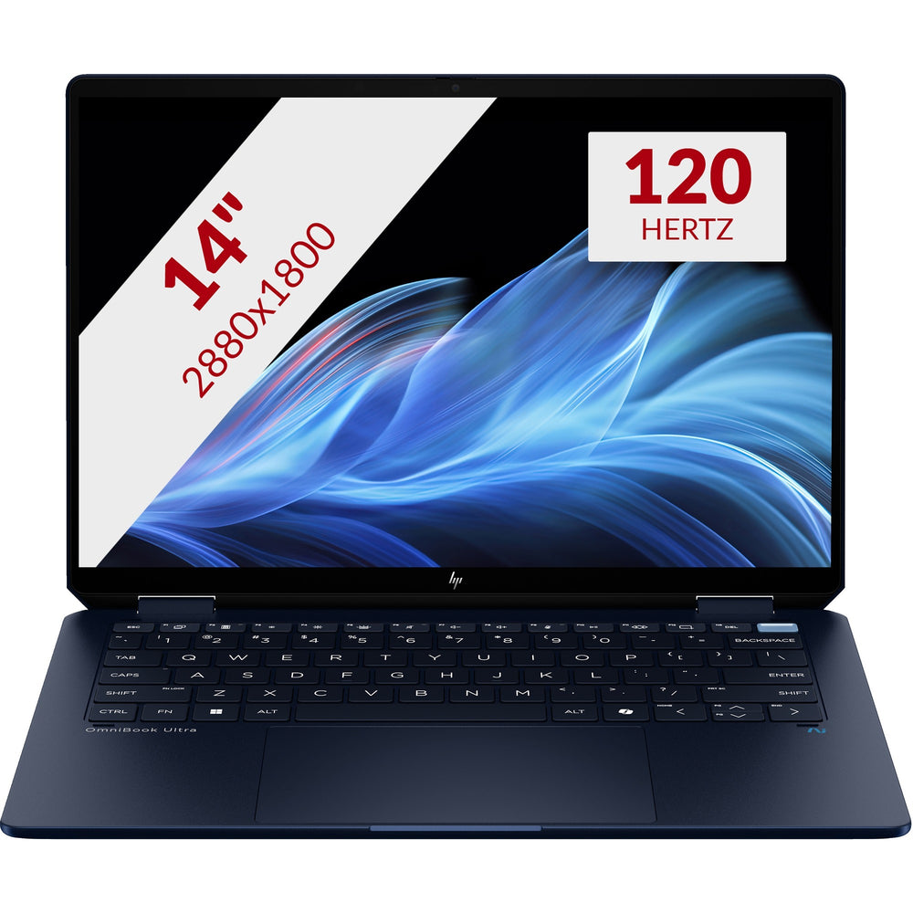 Hp omnibook ultra flip 14-fh0095nd 14 copilot+ 2-in-1 laptop (blauw | core ultra 9 288v | arc graphics | 32 gb | 1 tb ssd | touch)