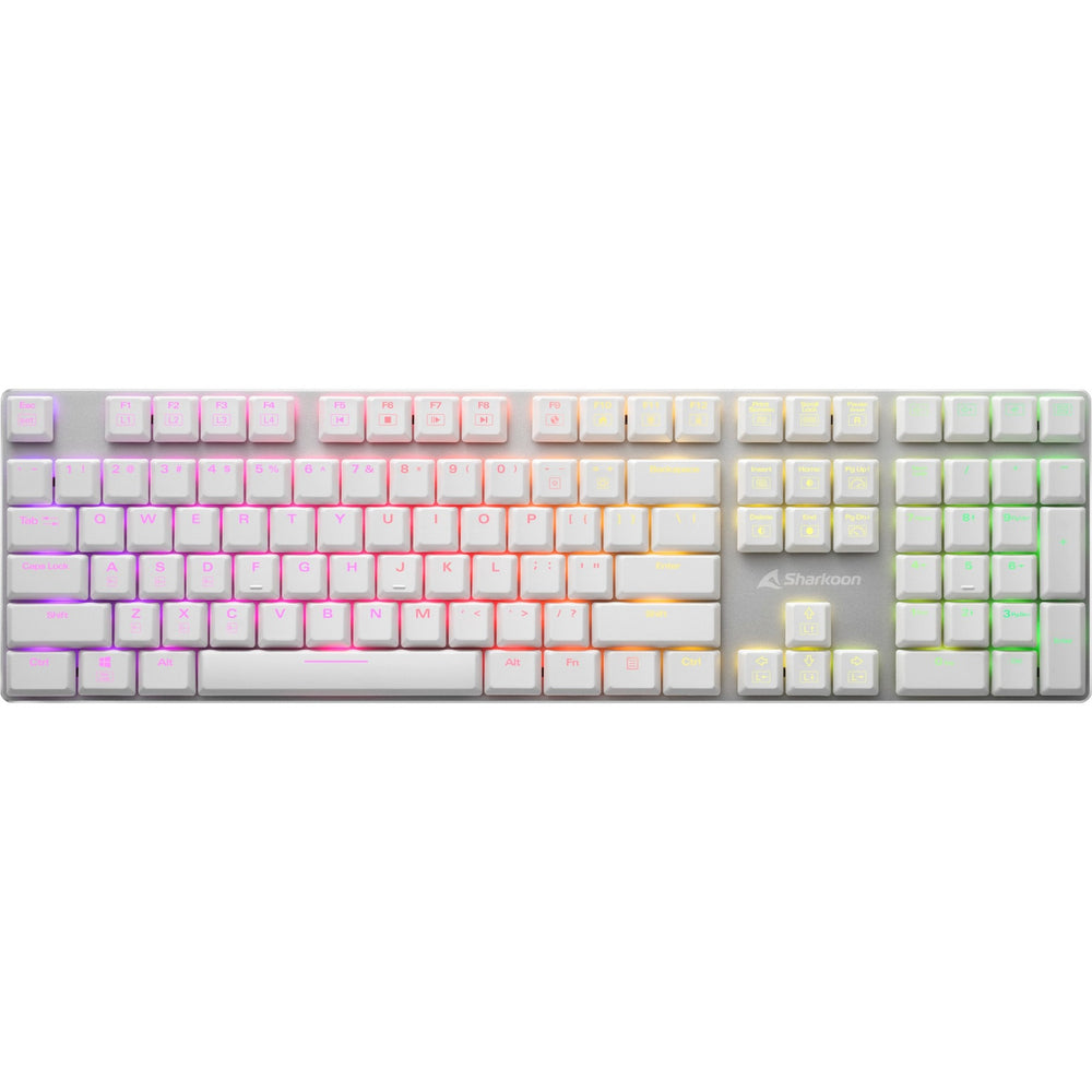 Sharkoon purewriter rgb mechanisch gaming toetsenbord (wit, us lay-out (qwerty), kailh choc low profile red, 100%, rgb leds)