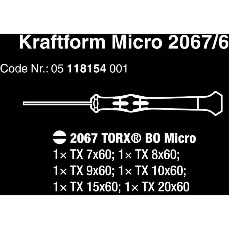 Wera 2067 6 elektronica torx bo schroevendraaierset + rek (zwart groen, 6-delig)