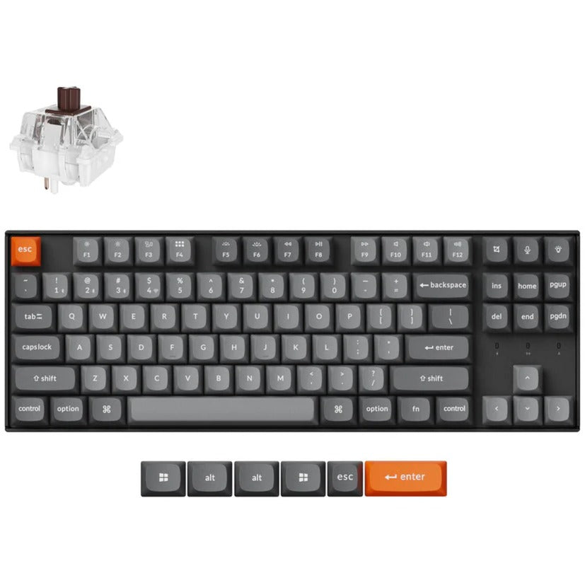 Keychron k8 max-h3 rgb mechanisch toetsenbord (zwart, us lay-out (qwerty), super brown, 80% (tkl), rgb leds, osa double-shot pbt, hot swap, usb-c | 2.4 ghz | bluetooth 5.1)