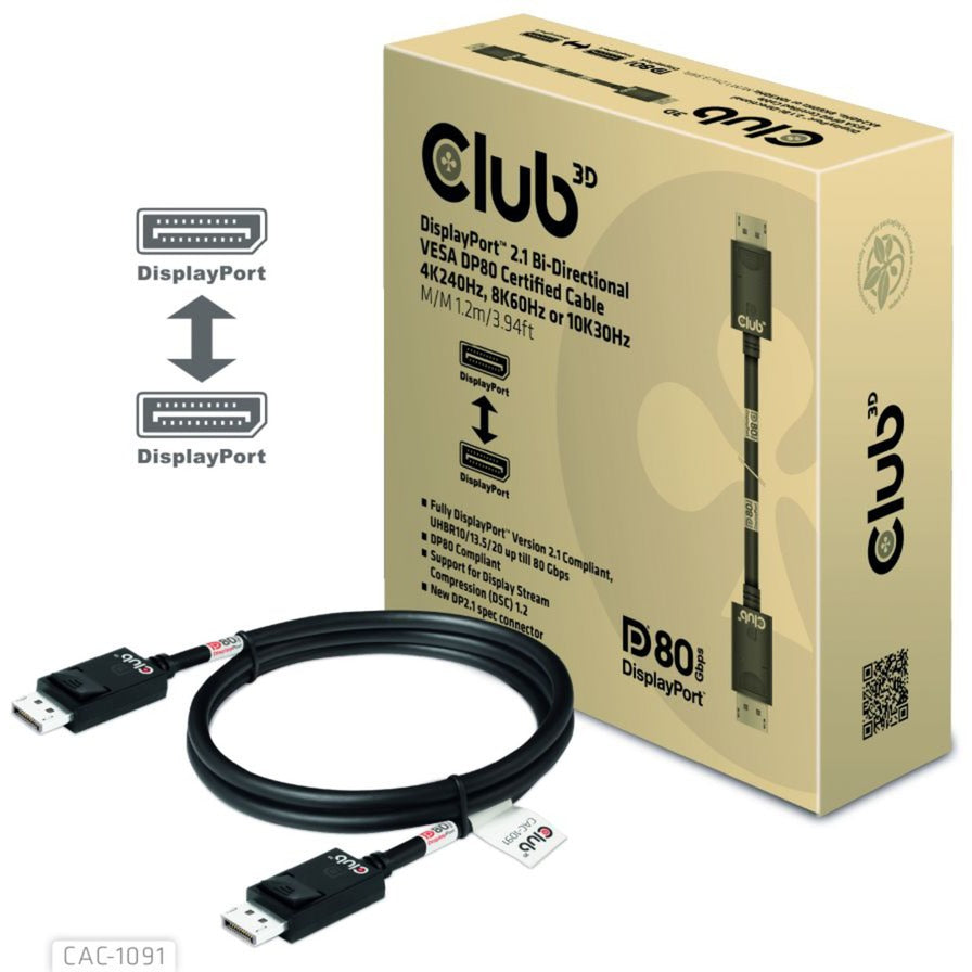 Club 3D Club 3D DisplayPort 2.1 Bi-Directioneel VESA DP80 Gecertificeerd