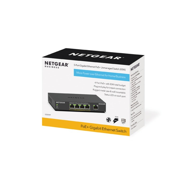 Netgear 5-poorts Gigabit Ethernet PoE+ Unmanaged Switch (GS3