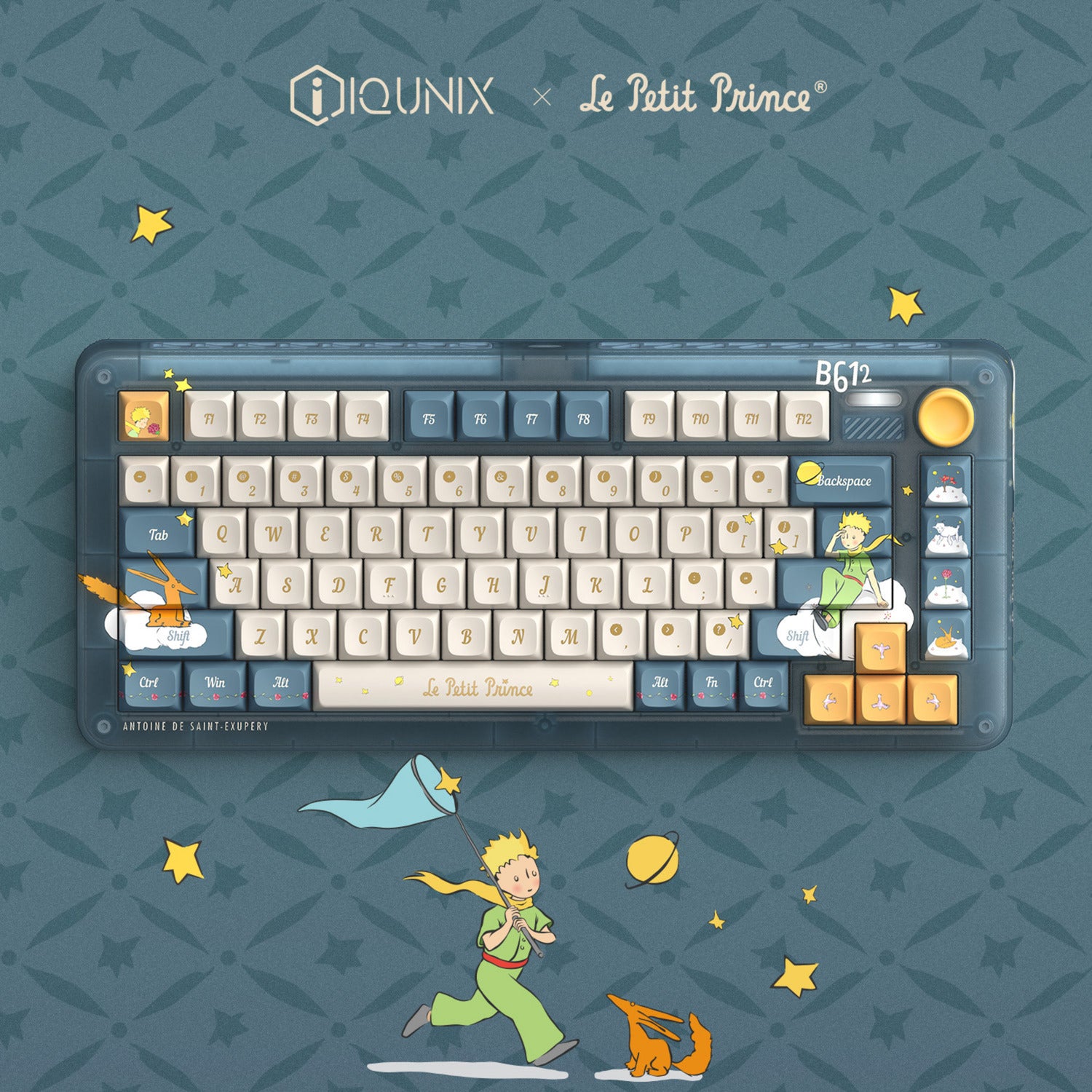 Iqunix zx75 sky encounter wireless mechanical keyboard, gaming toetsenbord (blauw wit, us lay-out, iqunix silent rose, rgb leds, 75%, hot-swappable, double-shot pbt, 2.4ghz | bluetooth 5.1 | usb-c)