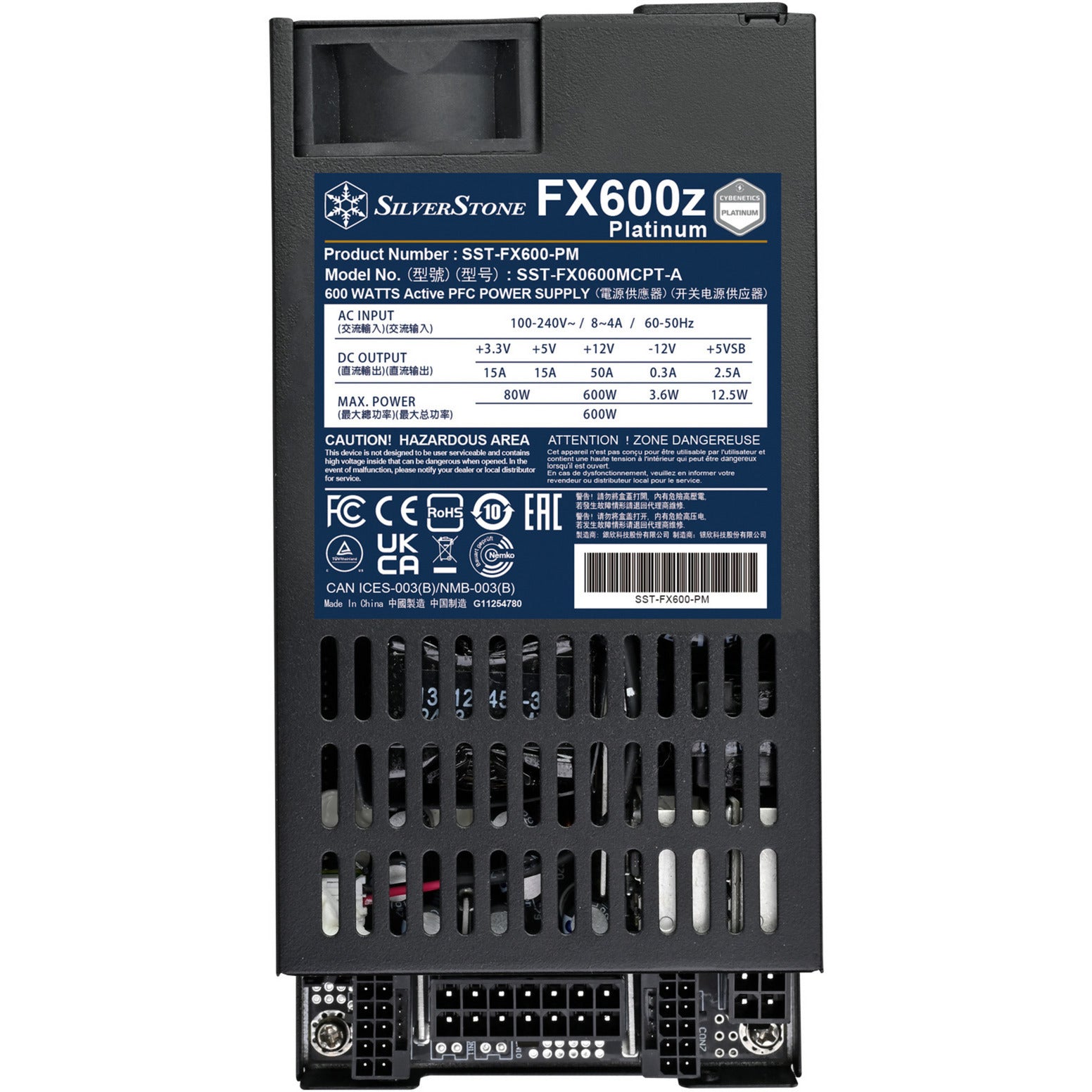 Silverstone fx600z platinum modulaire 600 watt voeding (zwart, 1x 12v-2x6, 2x pcie)