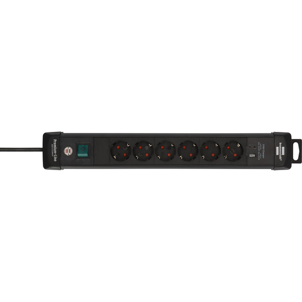 Brennenstuhl premium-line stekkerdoos 6-voudig met usb c pd 30w en usb a 18w stekkerdoos (zwart, 1x usb-a, 1x usb-c)