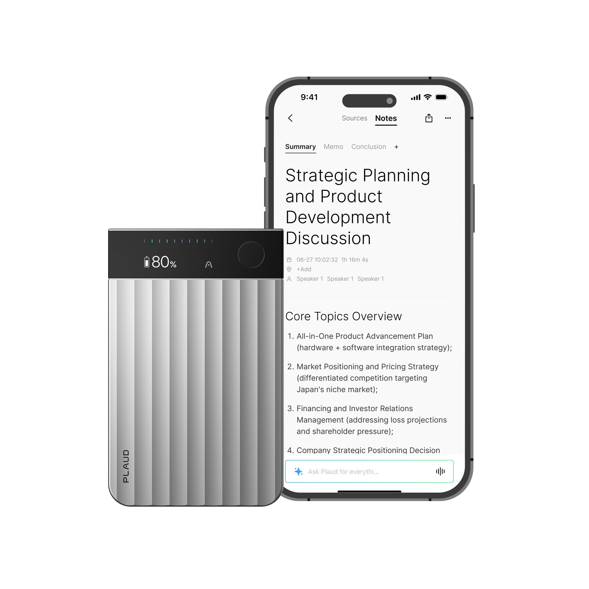 Plaud note pro dicteerapparaat (zilver, 64 gb, bluetooth (ble 5.4), dual-band wi-fi (2.4ghz 5ghz))